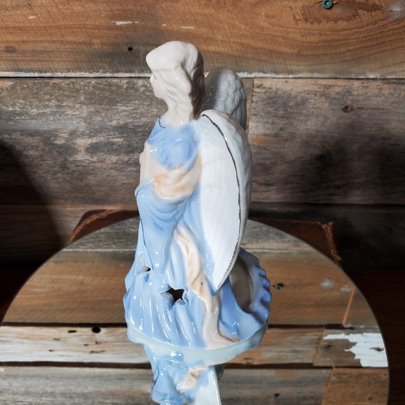 Ceramic Glazed Angel Playing Harp Tea Light Holder - Handpainted - Picture 5 of 6